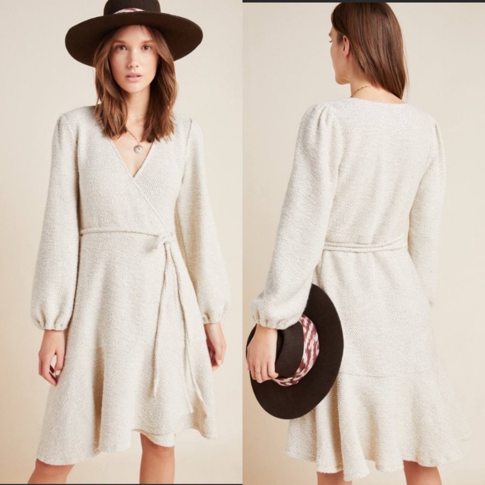 Anthropologie Cream Wrap Dress